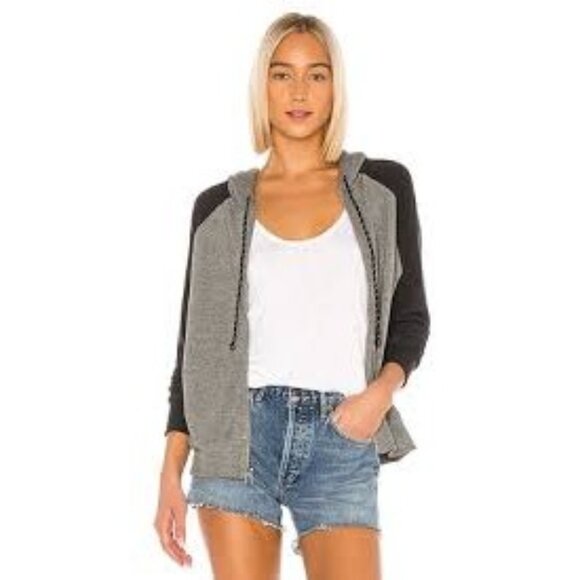Sundry Sweaters - Sundry Gray Raglan Zip Hoodie